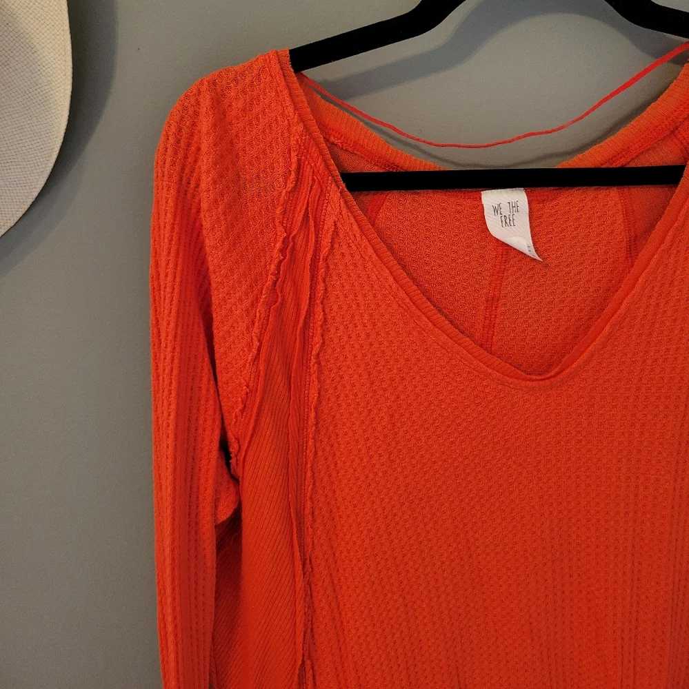 Free People Catalina Orange Thermal Oversized Waffle Knit Top Size S - Picture 10 of 12